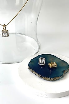 Gold Finish Synthetic Stone Dainty Long Necklace Set