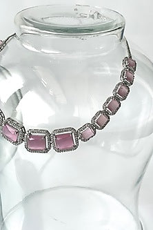 White Finish Pink Synthetic Stone Choker Necklace Set