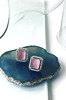 White Finish Pink Synthetic Stone Choker Necklace Set