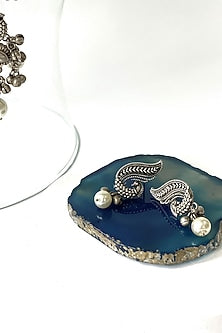 Black Rhodium Finish Oxidised Turquoise Stone Long Necklace Set