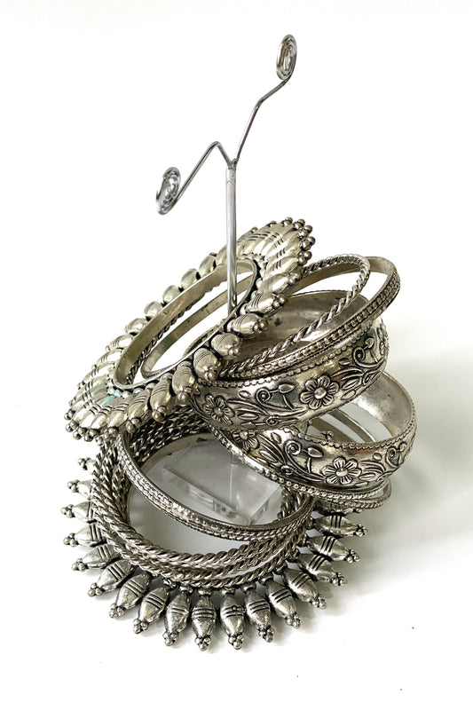 Black Rhodium Finish Oxidised German Bangles (Set Of 20)