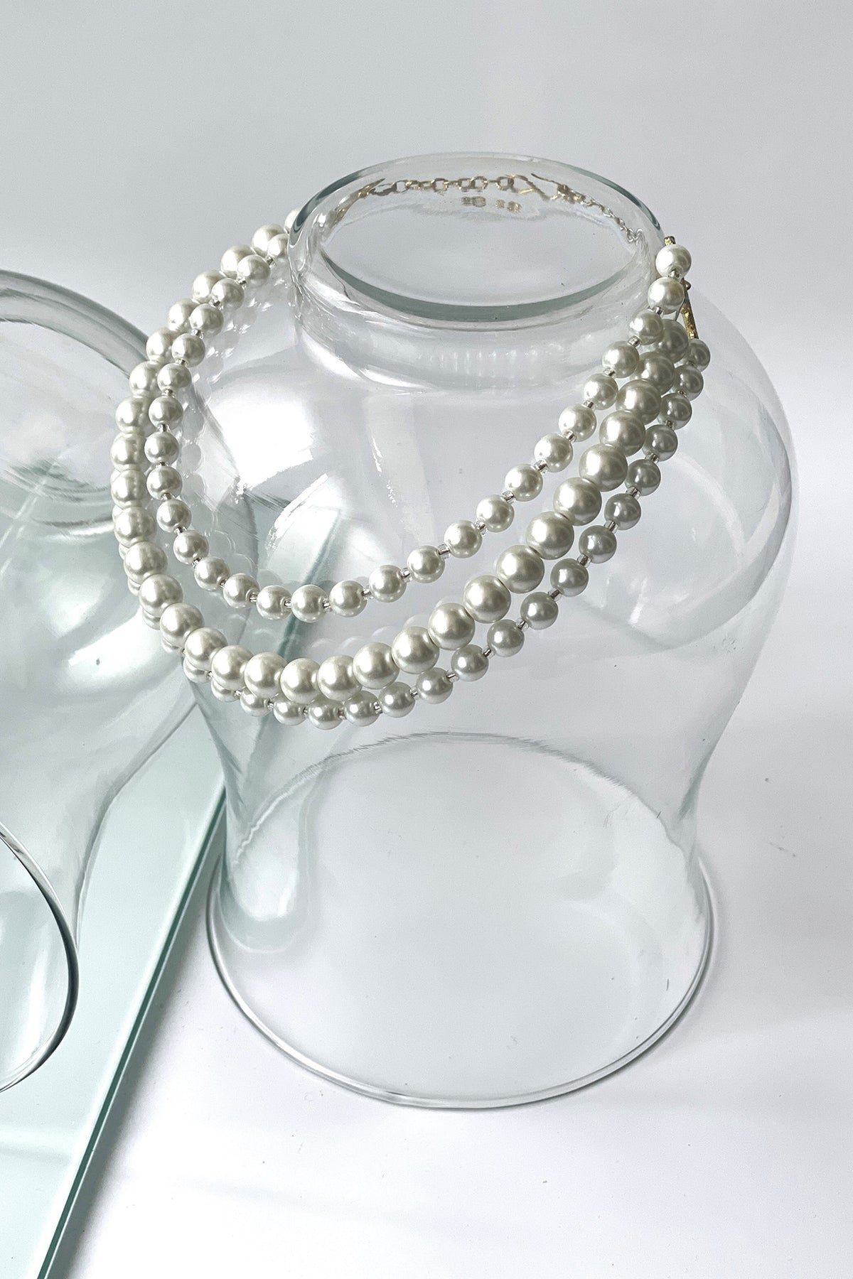 White Finish Pearl Layered Necklace