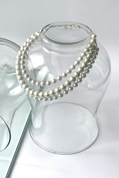 White Finish Pearl Layered Necklace