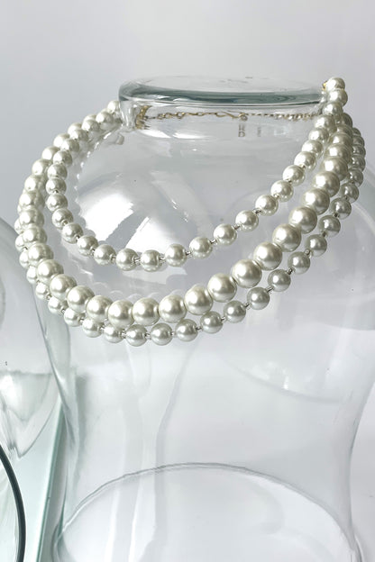 White Finish Pearl Layered Necklace