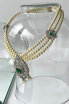 White Finish Pearl & Zircon Long Necklace