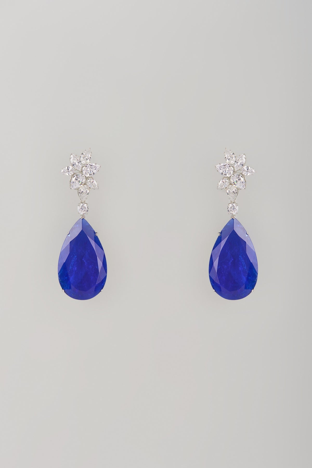 White Finish Blue Stone & Zircon Dangler Earrings