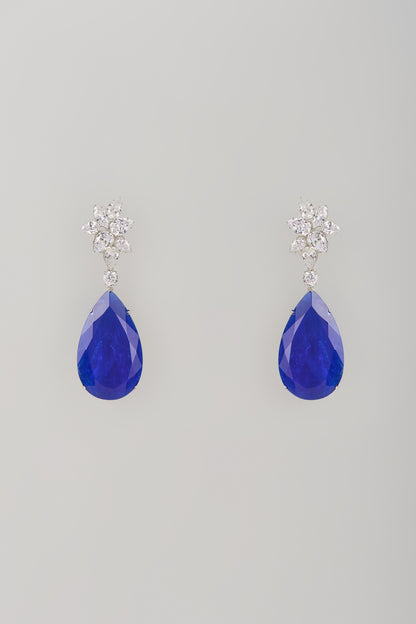 White Finish Blue Stone & Zircon Dangler Earrings