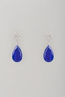 White Finish Blue Stone & Zircon Dangler Earrings