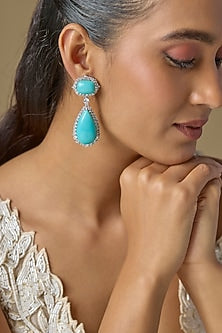 White Finish Turquoise Stone & Zircon Dangler Earrings