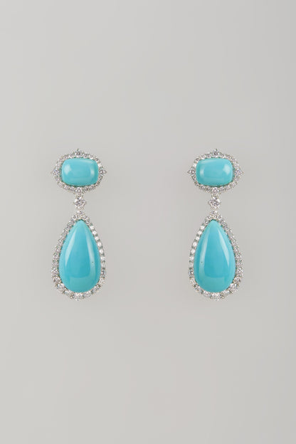 White Finish Turquoise Stone & Zircon Dangler Earrings