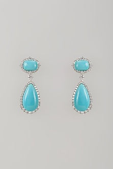White Finish Turquoise Stone & Zircon Dangler Earrings
