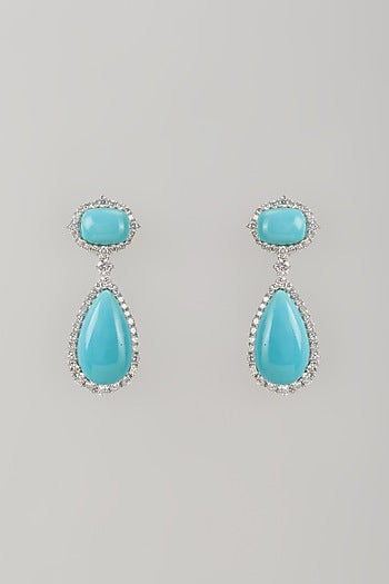 White Finish Turquoise Stone & Zircon Dangler Earrings