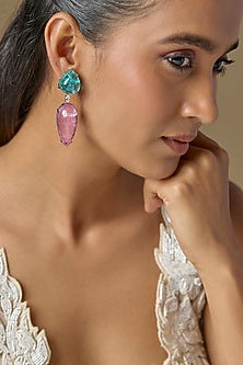 Two Tone Finish Blue & Lavender Stone Dangler Earrings