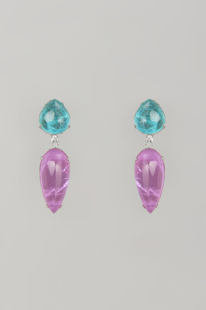 Two Tone Finish Blue & Lavender Stone Dangler Earrings