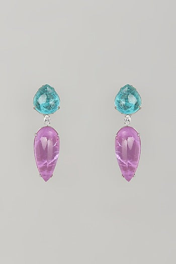 Two Tone Finish Blue & Lavender Stone Dangler Earrings