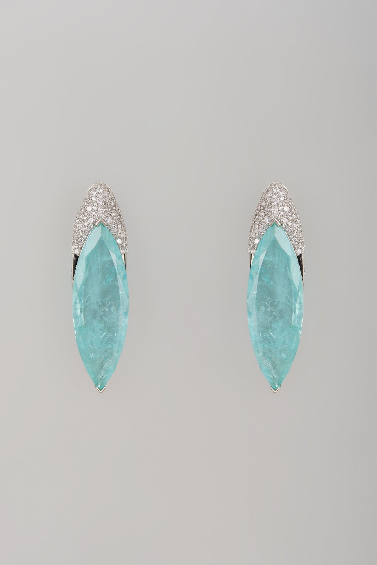 White Finish Aqua Blue Crystal & Zircon Dangler Earrings
