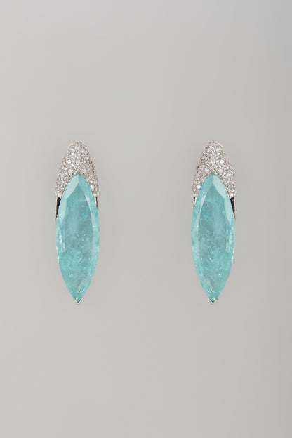 White Finish Aqua Blue Crystal & Zircon Dangler Earrings