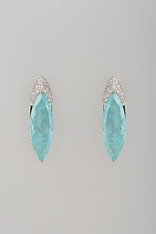 White Finish Aqua Blue Crystal & Zircon Dangler Earrings