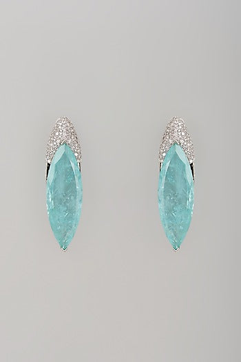 White Finish Aqua Blue Crystal & Zircon Dangler Earrings