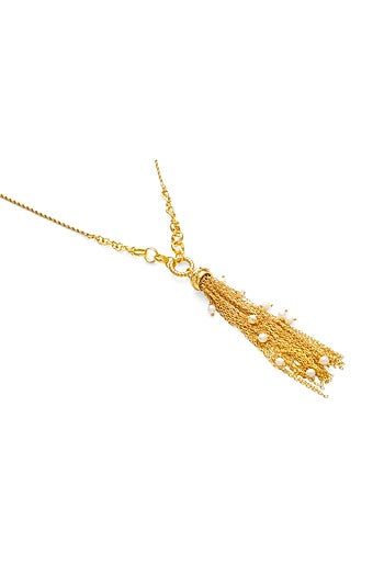 Gold Plated Freshwater Pearl & Tassel Drop Necklace