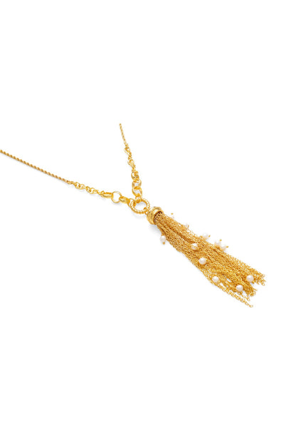Gold Plated Freshwater Pearl & Tassel Drop Necklace