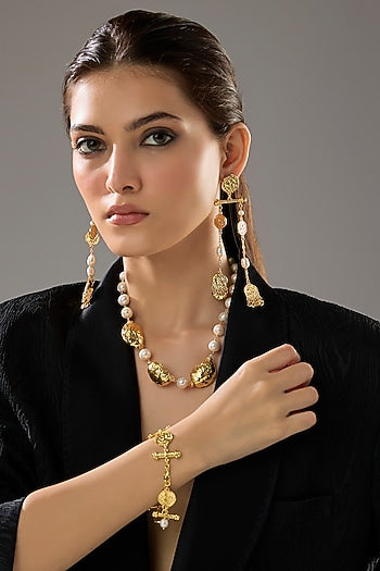 Gold Plated Pearl Adjustable Bracelet