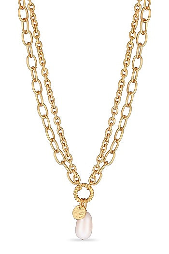 Gold Plated Freshwater Pearl Chain Necklace