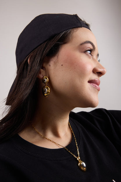 Gold Plated Brass Geometric Statement Dangler Earrings