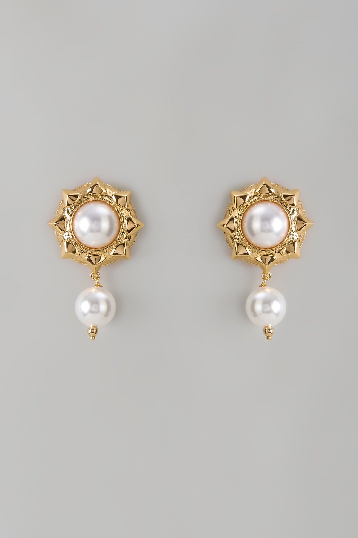 Gold Finish Pearl Drop Stud Earrings