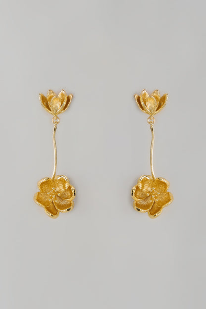 Gold Finish Floral Dangler Earrings