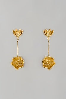 Gold Finish Floral Dangler Earrings