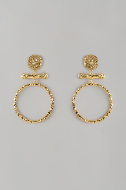 Gold Finish Orbit Statement Earrings