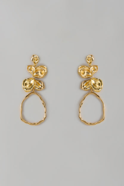 Gold Finish Floral Dangler Earrings