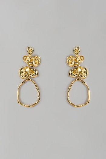 Gold Finish Floral Dangler Earrings