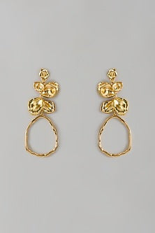 Gold Finish Floral Dangler Earrings