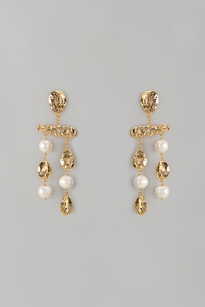 Gold Plated Freshwater Pearl Dangler Earrings