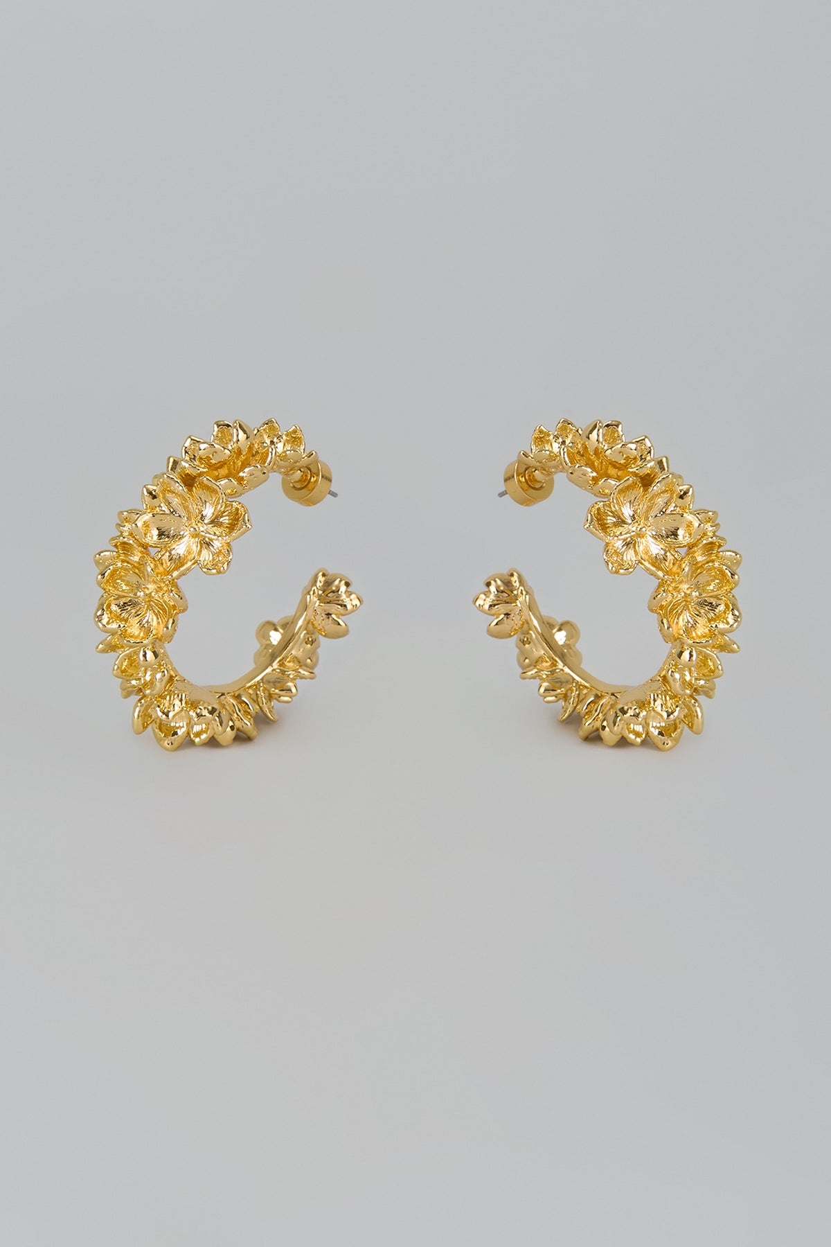 Gold Finish Blossom Hoop Earrings
