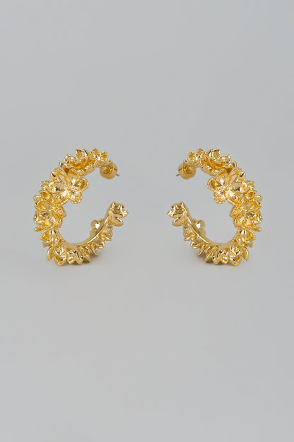 Gold Finish Blossom Hoop Earrings