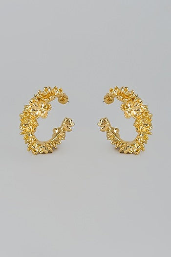 Gold Finish Blossom Hoop Earrings