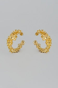 Gold Finish Blossom Hoop Earrings