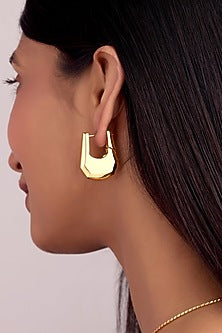 Gold Finish Brass Geometric Angular Hoop Earrings