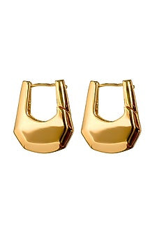 Gold Finish Brass Geometric Angular Hoop Earrings