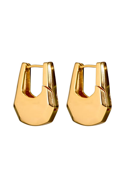Gold Finish Brass Geometric Angular Hoop Earrings