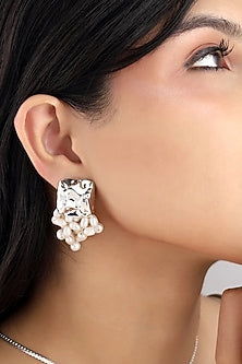 Micron Silver Finish Freshwater Pearl Dangler Earrings