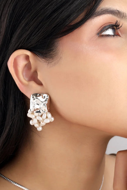 Micron Silver Finish Freshwater Pearl Dangler Earrings