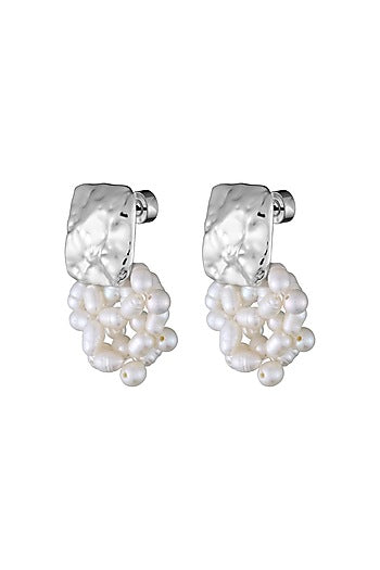 Micron Silver Finish Freshwater Pearl Dangler Earrings
