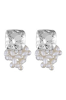Micron Silver Finish Freshwater Pearl Dangler Earrings