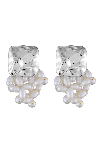 Micron Silver Finish Freshwater Pearl Dangler Earrings