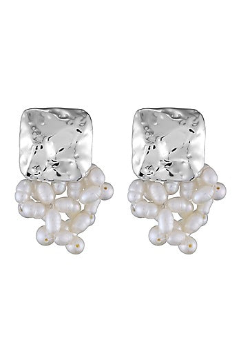 Micron Silver Finish Freshwater Pearl Dangler Earrings