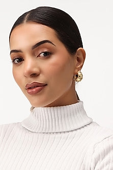 Gold Finish Cabochon Pearl Hoop Earrings